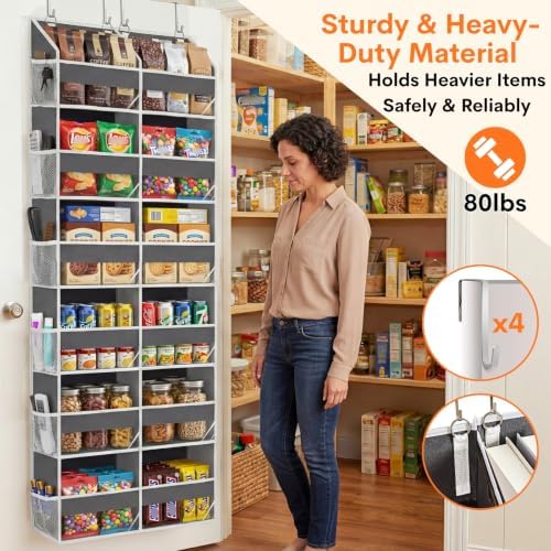 2 Pack Over The Door Organizer 6 Tiers, Extra Large Behind Door Storage of 12 Compartments, 80 lbs Weight Capacity Hanging Storage Organizer with Clear Window Kids Toys,Shoes (6 Tiers - Grey) - Image 3