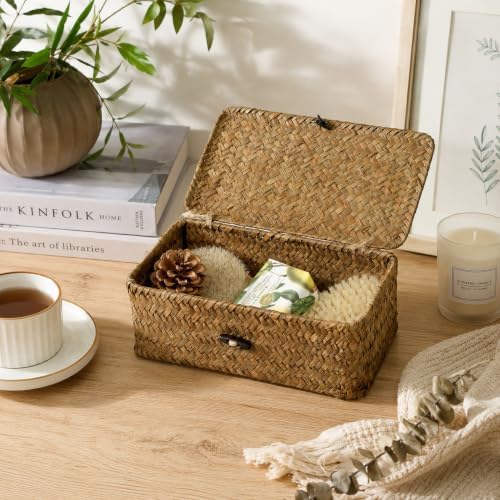 Seagrass Wicker Storage Basket with Lid, Small, Black - Image 6