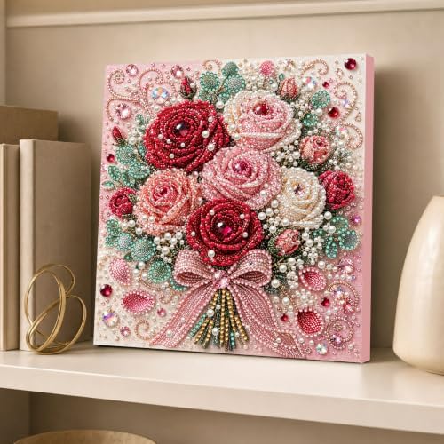 DIY Pearl Painting Kit for Adults, Rose Flower Gem Art with Wood Frame, 20x20cm Pearl Diamond Craft, Floral Wall Decor Gift for Women, Beginners Relaxing Hobby Kit - Image 3