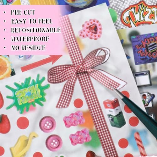30 Sheets DIY Sticker Book for Junk Journal Supplies, Cyberpunk Retro Futuristic Scrapbook Stickers with Glitter Glossy Matte Foil, 125x125mm Pink for Scrapbooking Journaling - Image 4