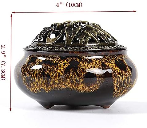 Incense Burner with Calabash Incense Stick Holder - Porcelain Charcoal Censer for Use with Resin Granular Powder Cone or Coil Incense (Fambe Yellow) - Image 5
