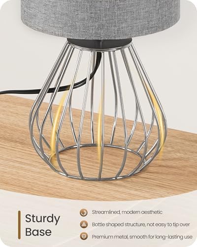 Small Table Lamp, Bedside Lamp with Gray Linen Lampshade & Silver Metal Base, Modern Nightstand Lamp, Little Cute Desk Lamp for Bedroom, Living Room, 2700K LED Bulb Included, SH06TL05 - Image 6