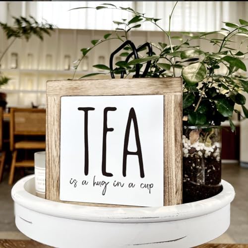 Tea is A Hug in A Cup, Wooden Box Signs for Home Decor, Rustic Wooden Table Sign, Teas Bar Decors, Teas Station Wood Decors, Farmhouse Kitchen Decor for Shelf, Tea Lover Gift - Image 4