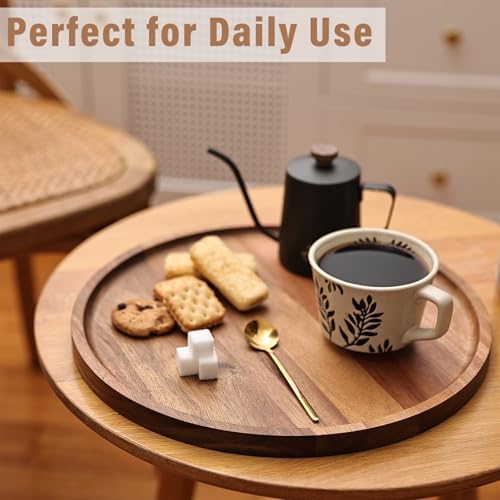 Round Wooden Serving Tray, 13.8 Inch Acacia Decorative Tray - Image 5