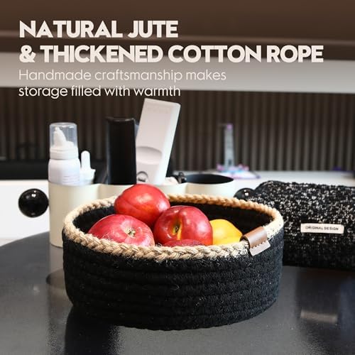 Sea Team 3-Pack Compact Nesting Woven Cotton Rope Storage Baskets, Black - Image 5