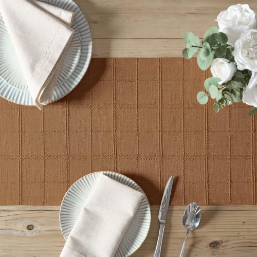ZeeMart Linen Checked Farmhouse Table Runner, 13x108 Inches Caramel - Image 5