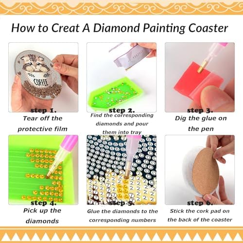 Clendo 8 PCS Diamond Art Coasters - Cat Coffee Diamond Painting Coasters Kits with Holder Cork Pads DIY for Beginners, Adults, Diamonds Art Crafts Supplies - Image 5
