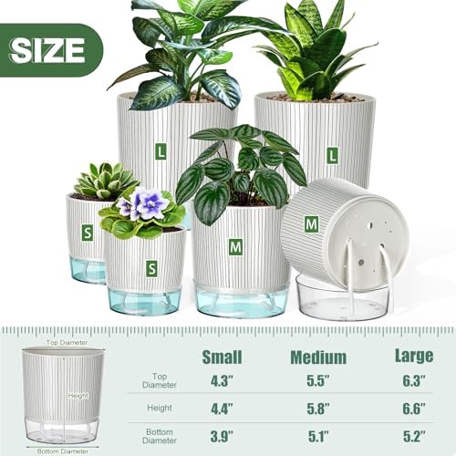 6 Pack Self Watering Pots for Indoor Plants, 4/5.5/6.3 Inch Flower Pots - Image 2