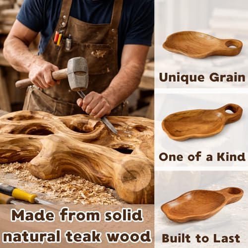 Solid Teak Wood Decorative Candle Tray – 12.2" Handmade Wood Tray with Handle, Rustic Farmhouse Coffee Table Decor for Home Styling - Image 2