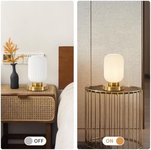 Rechargeabl White Glass Table Lamp,Vintage Ribbed Bedside Lamp - Image 5