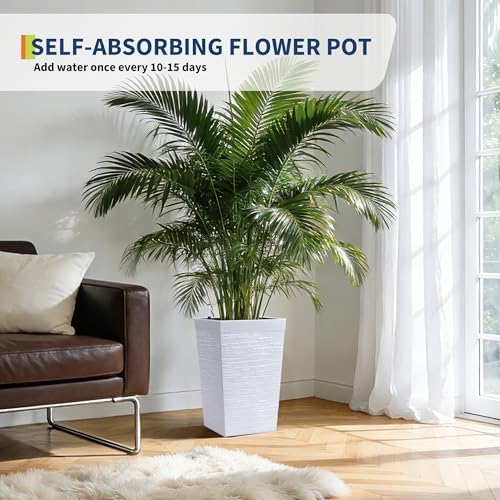 Garvee 16" Tall Planters Set of 2, Self Watering Tall Planters, Outdoor＆Indoor Planter Pots, High Front Porch Planters Pots with Drainage Holes＆Water Level Monitor, White - Image 5