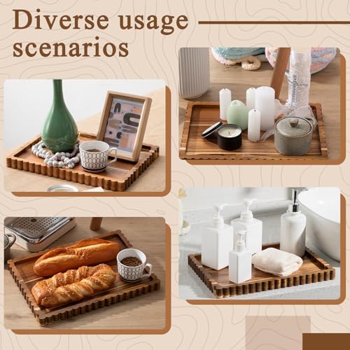 Lounsweer Acacia Wood Decorative Tray for Home Decor, 14'' x 10'' Wooden Serving Tray for Coffee Table Centerpiece Dining Kitchen Island Decoration Bathroom Counter Display - Image 4