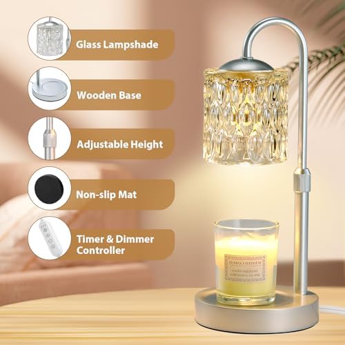 Briever Dimmable Candle Warmer Lamp with Timer, Height Adjustable Electric Candle Wax Warmer, Christmas Birthday Gifts for Women Mom, House Warming Gifts New Home Room Decor, Silver Solid Wood Base - Image 2