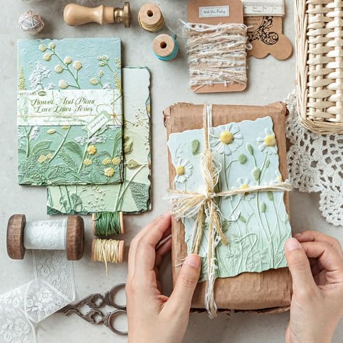 138Pcs Scrapbook Paper Textured Journaling Scrapbooking Supplies Kit Decorative Craft Paper Assorted for Junk Journals Card Crafts Making, Flower Grass Letter - Image 2
