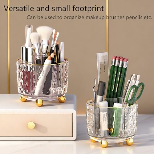 GOTOBA 360° Rotating Pencil Holder for Desk, Makeup Brush Holder with 6 Slots, Desk Organizer for Writing Utensil, Office and School Supplies (Transparent) - Image 4