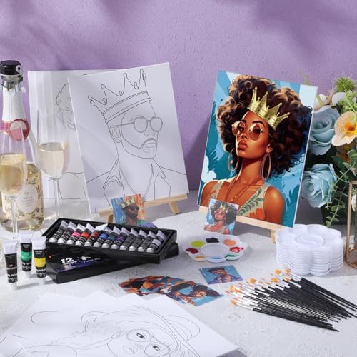 Ctosree 72 Pcs Couple Paint and Sip Kit for Adults Pre Drawn Canvas - Image 3