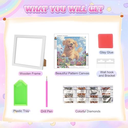 GHHKUD Dog Flowers Diamond Art Painting Kits for Adults with Frame, Diamond Art Animals Crafts for Ages 4-6-8-12, Easy to DIY Gem Painting Gifts Home Wall Decor 15x15cm (Beautiful Packages) - Image 7