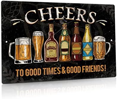 Putuo Decor Bar Signs For Home Bar Wall Cheers To Good Time To Good Friends Vintage Metal Tin Sign For Man Cave Decor 8x12 In by PUTUODECOR
