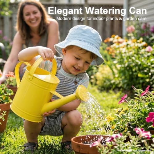 Topadorn 55 oz Metal Watering Can with Long Spout for Indoor Plants, Yellow - Image 4
