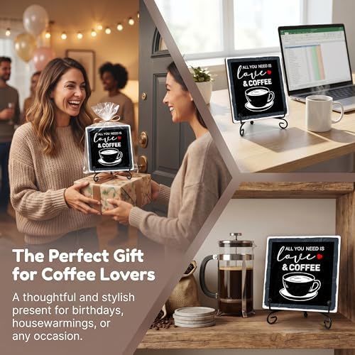 Coffee Bar Sign, All You Need Is Love and Coffee Quote Sign, 5x5 Wood Plaque with Iron Stand, Kitchen Cafe Tabletop Decor – A03 - Image 6
