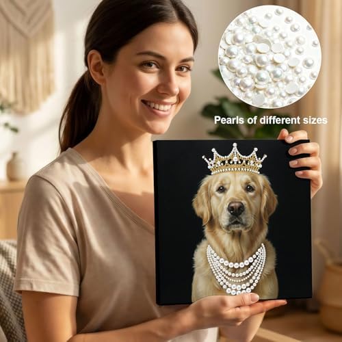 LQCrafK DIY Pearl Art Painting Handcraft Kit for Adults Beginners with Tools and Framed Painting, Creative Design,Self-Adhesive, Healing Stress-Relieving Home Wall Decoration-Royal Dog - Image 4