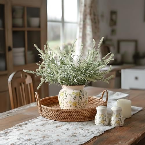 SIDUCAL Ceramic Yellow Rose Floral Vase with Wide Mouth Lace, 4.84 Inch Cracked Chinoiserie Rustic Farmhouse Vases, Pastoral Retro Vase for Home Decor, Table, Living Room, Bathroom, Shelf, Wedding - Image 7