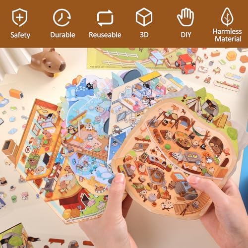 Girls 3D Miniature Scene Stickers, 4 Sets World Adventure DIY House Stickers for Space, Caves, Farms, Underwater World, Cute 3D Cartoon Sticker Scenes for Adult Kids Relief Stress Pass The Time - Image 2
