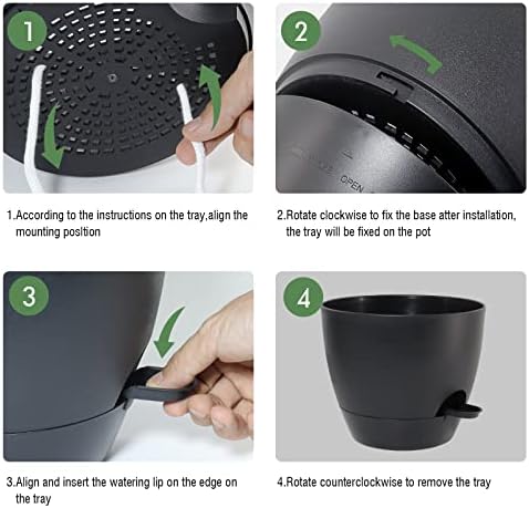UOUZ 12 inch Large Self Watering Pots, Plastic Planters with 60oZ Removable Deep Reservoir and Multi Mesh Drainage Holes for Indoor Outdoor Garden Plants and Flowers, Black - Image 4