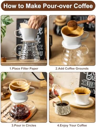 Gomakren Ceramic Pour Over Coffee Dripper, 3-Hole Cone Brewer, White - Image 3