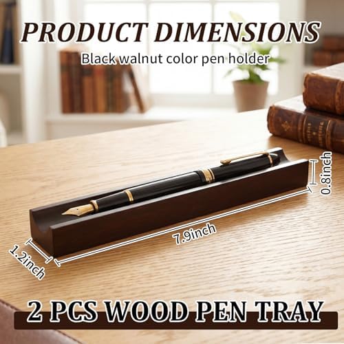 Hoteam 2 Pcs Wood Pen Holder Black Walnut Single Pen Rest Desk Organizer - Image 2