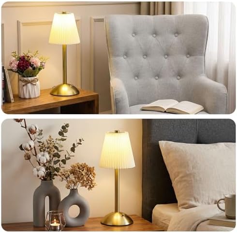 Liliful 4 Pcs Cordless Table Lamp LED Touch, Gold, Beige Cloth Style - Image 6
