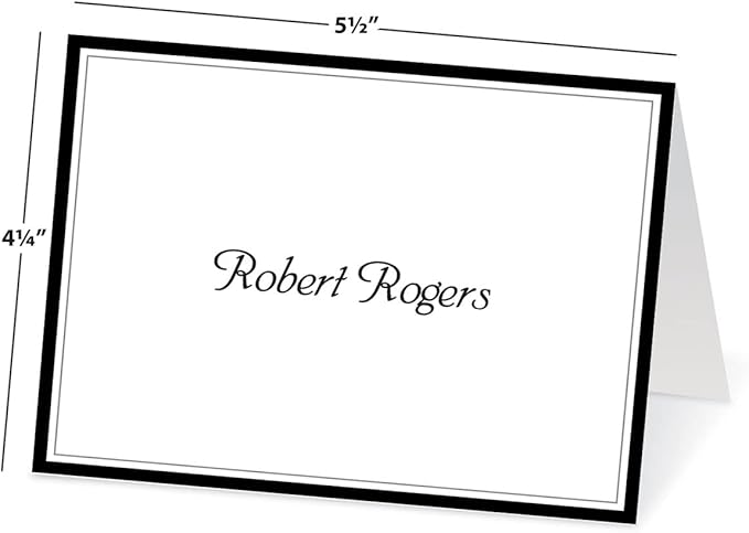 Black Rule Personalized Note Cards - 24 Cards with White Envelopes, 4¼ x 5½ Inch Size, Blank Stationery, Add Names or Text, For Thank You Notes, Invitations, & Announcements