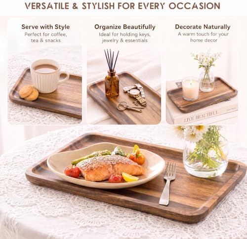 Small Wooden Tray, Acacia, 9.8" x 5.9" - Image 3