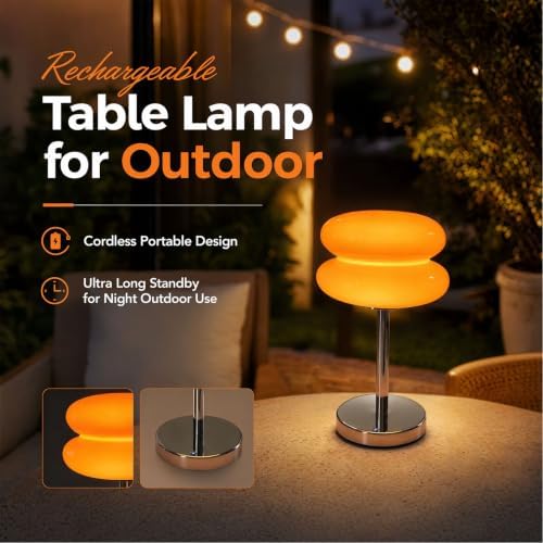 Senzoy Double-Layer Tart Night Light, Glass Mushroom Table Lamp, Orange - Image 6