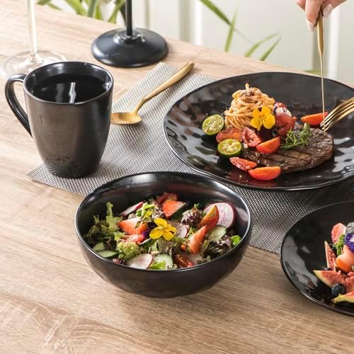 vicrays Coffee Mug Set, 12 Ounce, Ceramic Mug for Men, Women, Unique Glazed Mugs with Handle for Coffee, Tea, Milk, Cocoa, Cereal - Set of 6 Black - Image 3