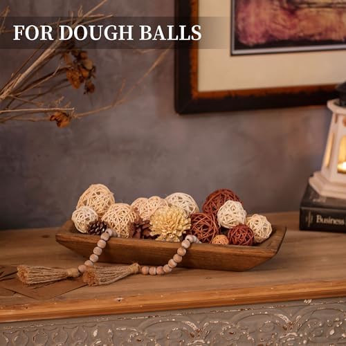 Hanobe Wood Decorative Dough Bowl for Coffee Table Decor, 14" Rustic Brown - Image 2