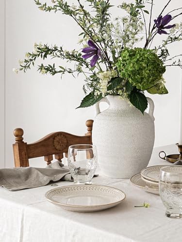 White Ceramic Vase with Handles, 9.5Inch, Farmhouse Rustic, Gritstone White - Image 2