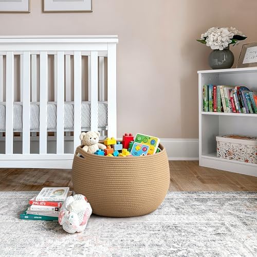 Goodpick Large Toy Storage Basket for Kids, Round, 15.7" x 10.5", Camel - Image 6