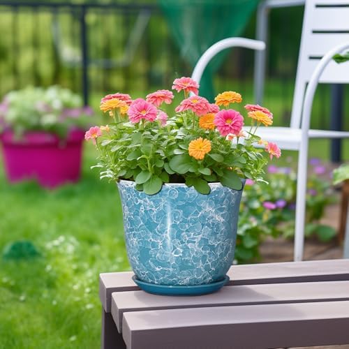 8 Inch Plant Pot - Ceramic Planter with Drainage Hole and Saucer, Round Planter for Indoor Outdoor, Modern Planter, Decorative Flower Pot, Apartment Garden Home Decor, Gardening Gifts, Blue - Image 4
