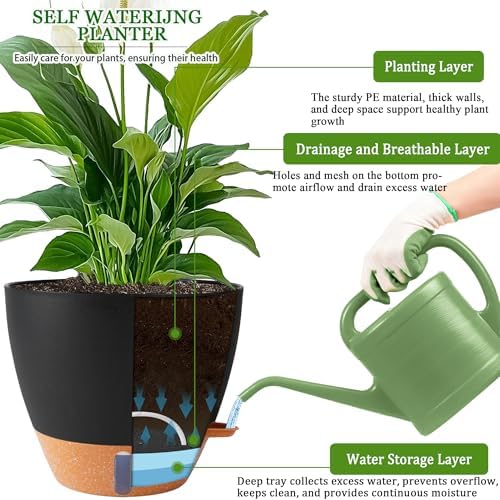 2 Pack 10 inch Plant Pots, Plastic Self Watering Planters - Image 3