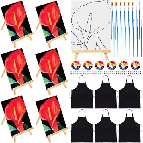 Motipuns 6 Set Pre Drawn Canvas for Painting for Adults Sip and Paint Kit with Easels 8 x 10 Inches Paint Party Kit with Printed Canvas Paints Brushes Palette Apron(Calla Flower) by Motipuns