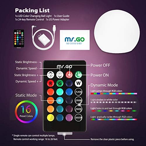 Mr.Go 16-inch Rechargeable LED Glowing Ball Light, Waterproof Orb Globe Lamp w/Remote, 16 RGB Colors 4 Light Effects, Ideal for Indoor/Outdoor Home Garden Pool Patio Party Decorative Lighting - Image 4
