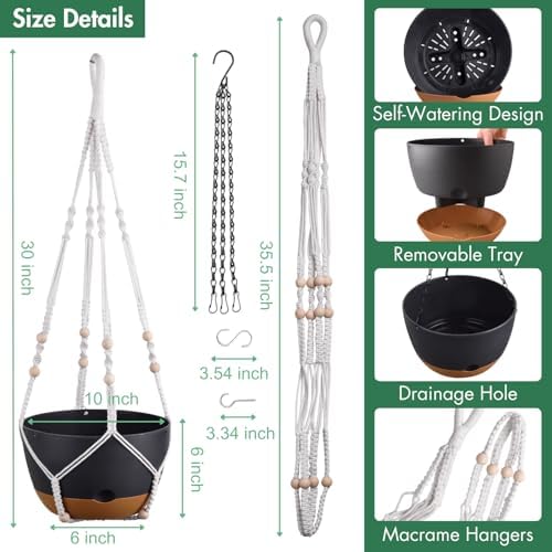 2 Pack-10 Inch Self-Watering Hanging Planters for Indoor Outdoor Plants - Image 4