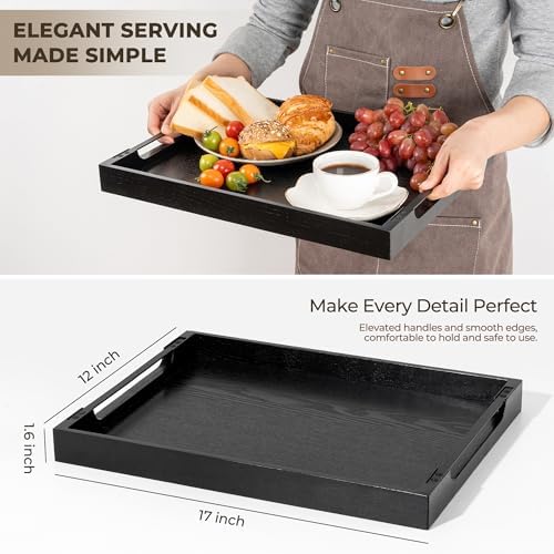 Axeman Wooden Serving Tray with Metal Handles|Ottoman Tray for Breakfast, Bed, Couch|17x13in Ash Wood Coffee Table Trays|Food Drinks Decorative Storage Boards for Ottoman Kitchen, Black - Image 5