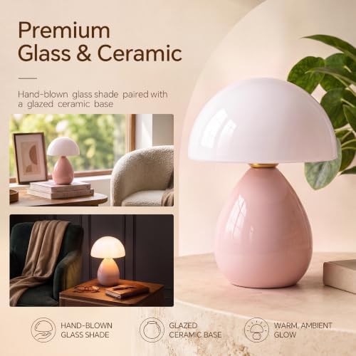 Dawnwake Mushroom Lamp Table Lamp for Bedroom-Small Desk Table Lamps,Pink - Image 3