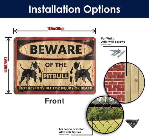 Beware of the Pitbull Metal Tin Sign - 8x12 Inch Rustic Vintage Warning Sign with Bold Red Lettering & Dog Silhouette Design - Durable Outdoor Yard, Garage, Farm, Garden Wall Decor - Image 6
