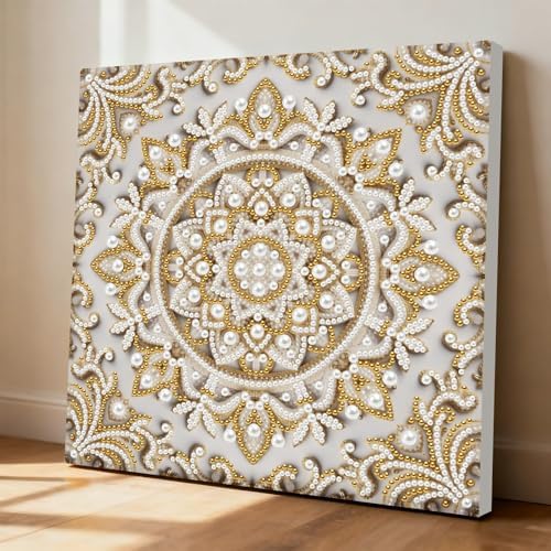 Pearl Art Kits Painting for Adults, DIY Mindfulness Therapy with Framed Canvas and Tools, Beginner Wall Decor-Mandala02 by Artiphile
