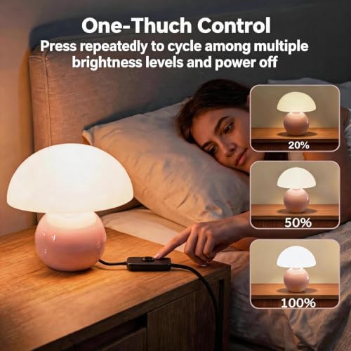 Cute Mushroom Table Lamp, Mid Century Modern Decor, Cozy Oasis Lighting, Unique Bedside Nightstand Lamp for Bedroom Living Room Office, Ideal for Home Decor Lovers, Kids & Adults(Pink) - Image 3