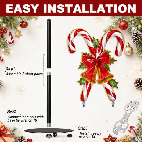 Christmas Candy Cane Paper Towel Holder, Farmhouse Xmas Kitchen Countertop Decor, Golden Bell Red Bow Holly Paper Towel Roll Stand, Christmas Housewarming Birthday Gift for Women Mom - Image 2