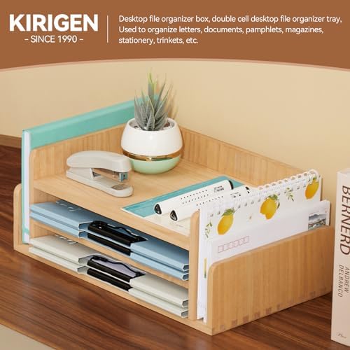 KIRIGEN Wood Desk Organizer, 5-Tray Letter Tray and Mail Sorter Natural 2TP - Image 4